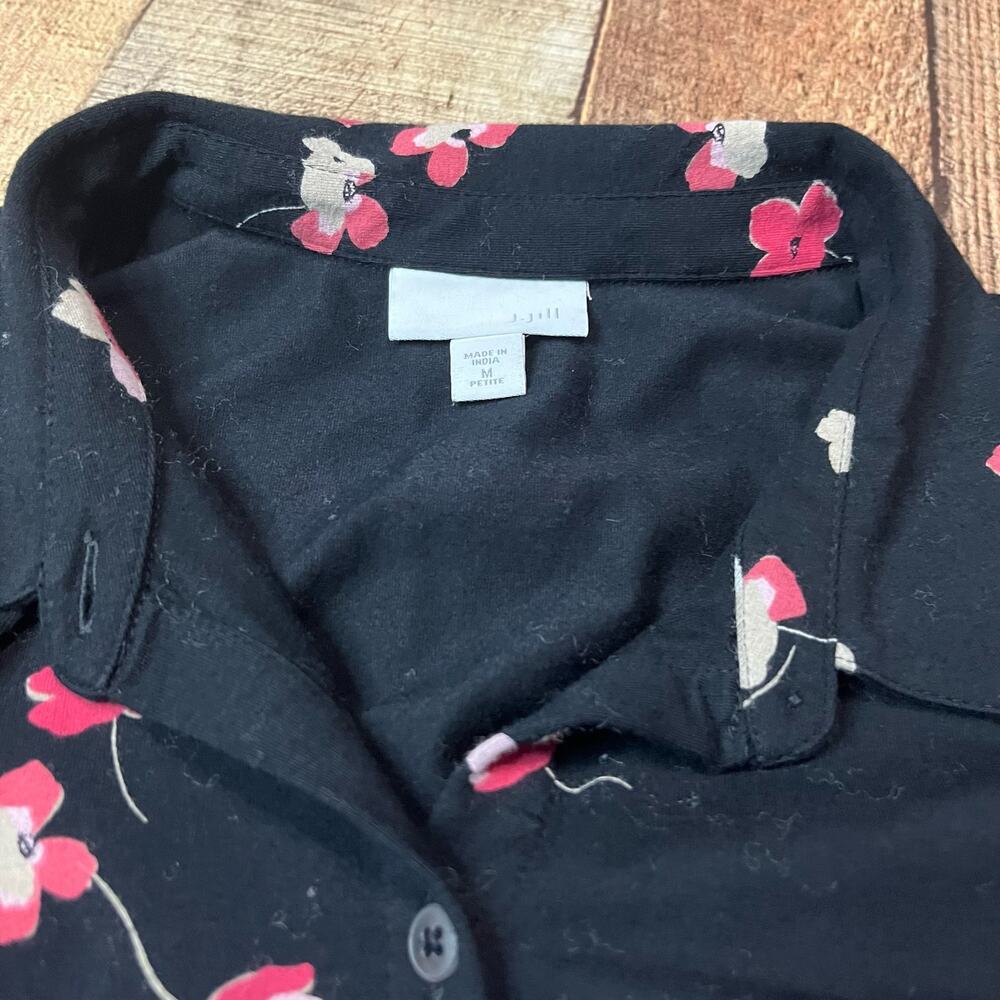J. Jill Womens Pima Cotton Blend Black Floral Pockets Shirt Dress Sz MP Feminine - Picture 4 of 4